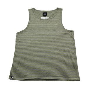 Split Shirt Mens L Green Sleeveless Round Neck Pinstripe Pocket Knit Tank Top